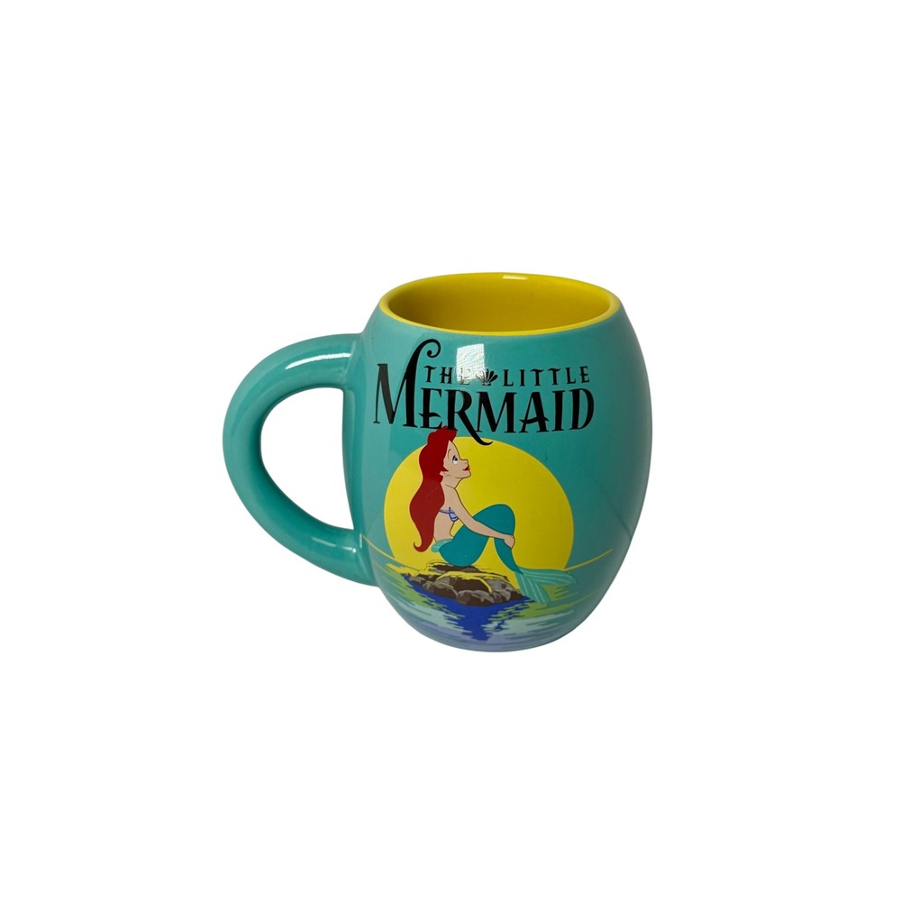 Disney The Little Mermaid Ariel Teal Barrel Ceramic Mug Yellow Interior 18oz